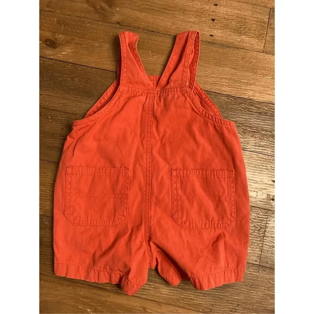 Carters 9-12 months vintage orange truck overalls pants blue hands tag label